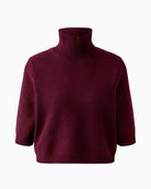 Oui Poloneck Pullover in Berry ribbed trim and sleeve detail