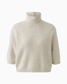 Oui Poloneck Pullover in light beige ribbed trim detail