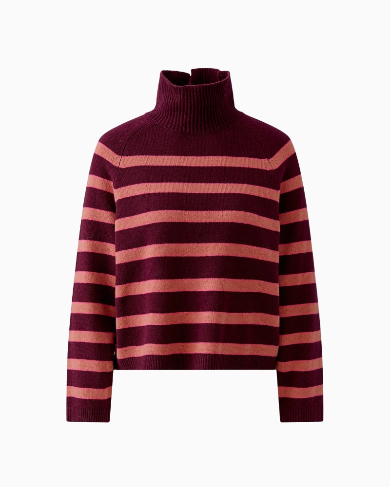 Oui Poloneck in Berry ribbed cuff detail