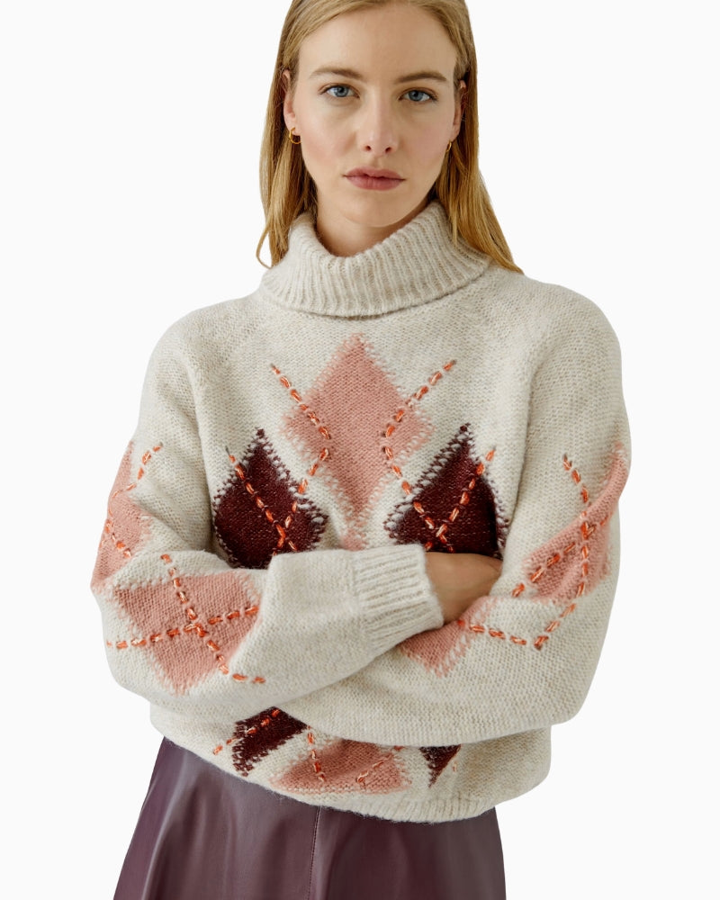 Oui Poloneck in Light Beige ribbed cuff detail