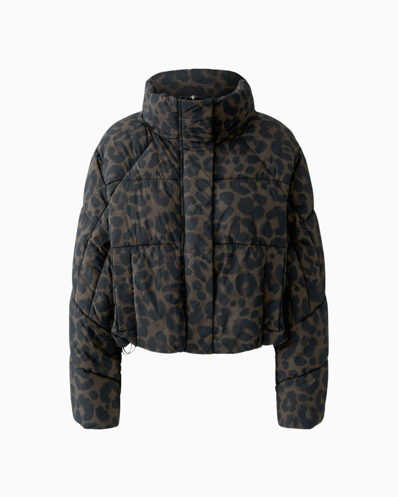 Oui Puffer Jacket in Leopard fabric detail