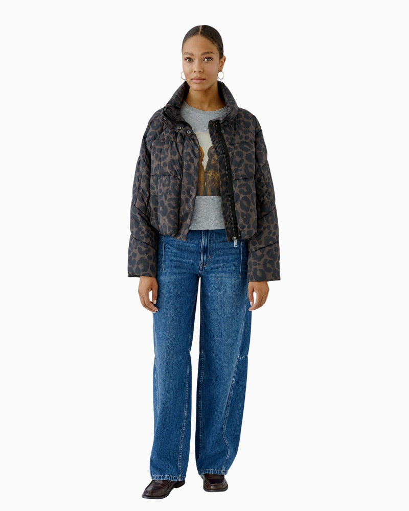 Oui Puffer Jacket in Leopard front view