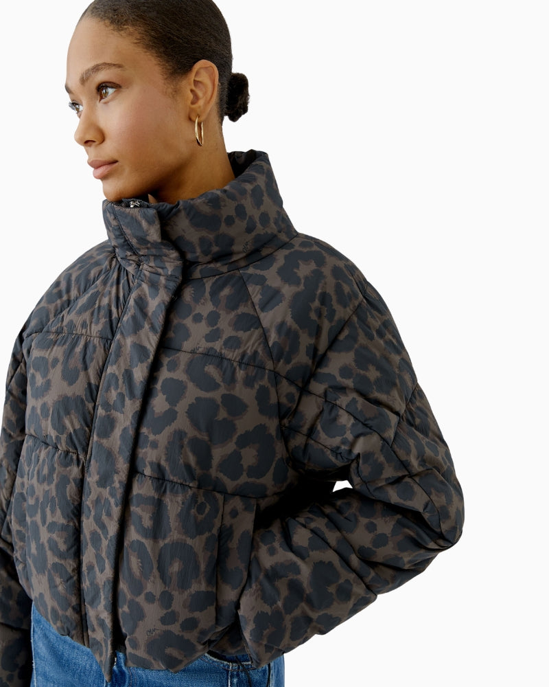 Oui Puffer Jacket in Leopard quilted detail