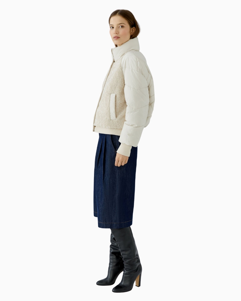 Oui Puffer Jacket in Light Beige side view