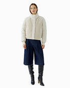 Oui Puffer Jacket in Light Beige styled in front view