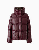 Oui Puffer Jacket in berry flap pocket detail