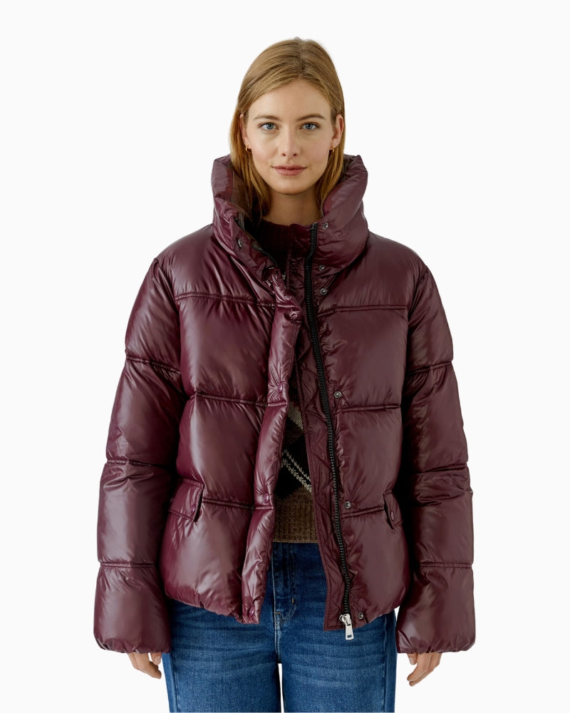 Oui Puffer Jacket in berry front view