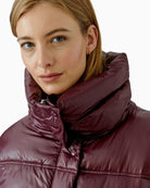 Oui Puffer Jacket in berry high funnel neckline detail