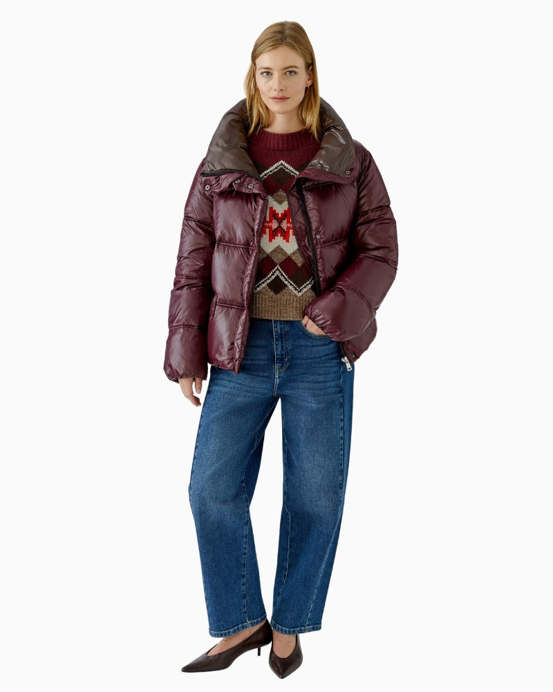 Oui Puffer Jacket in berry styled view