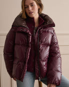 Oui Puffer Jacket in berry zipper detail