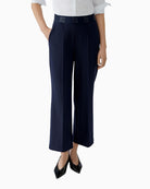 Oui dark blue culotte trousers with elasticated waistband and side pockets