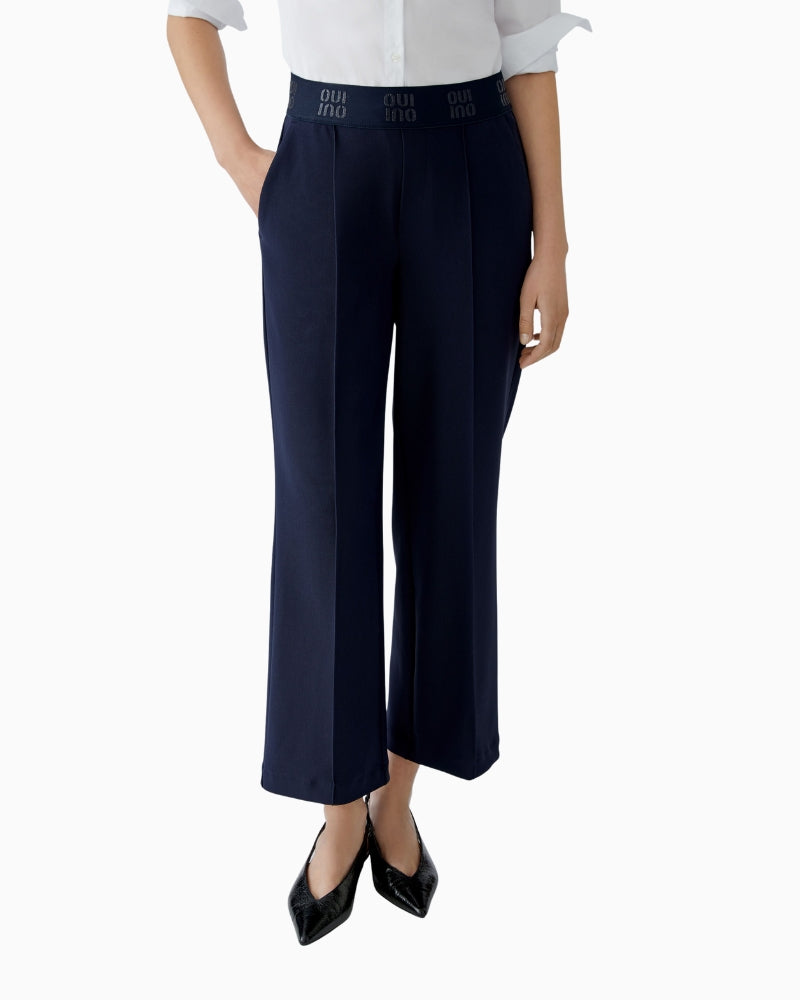 Oui dark blue culotte trousers with elasticated waistband and side pockets