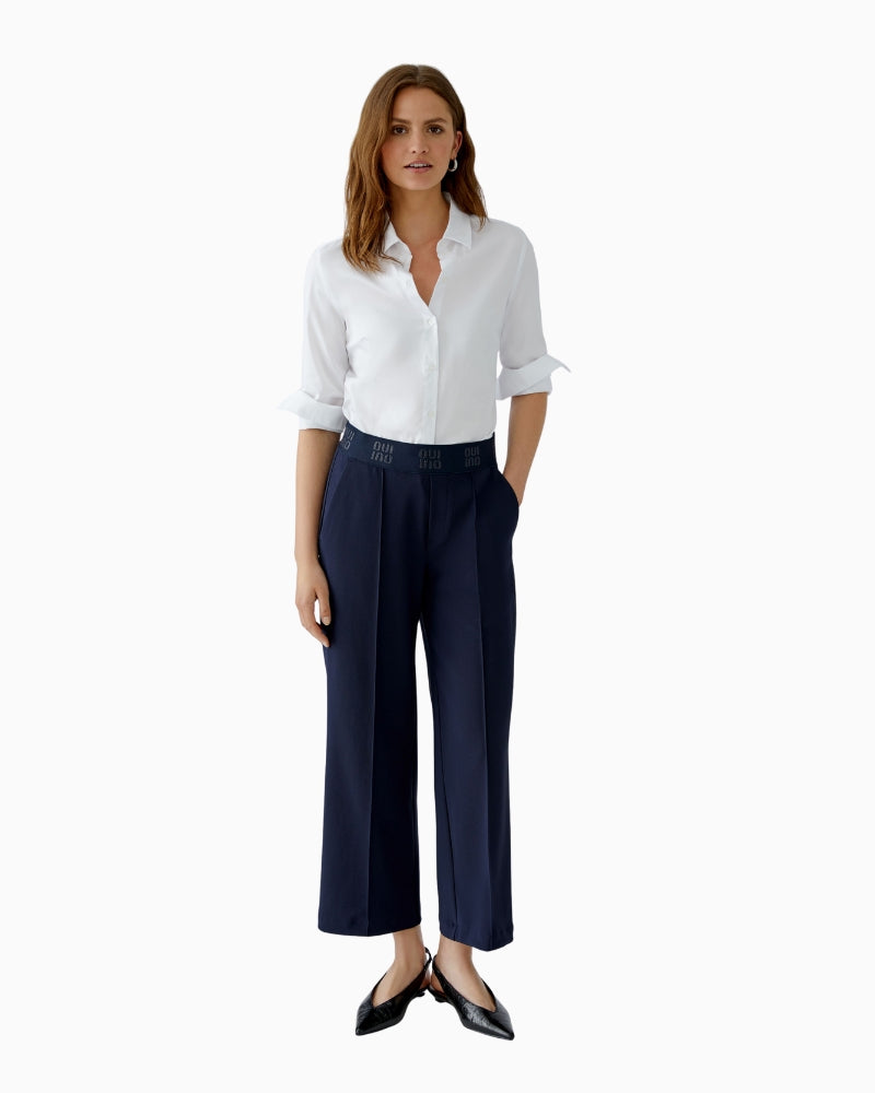 Model wearing Oui culottes showing flattering cropped leg length