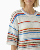 Oui Pullover in White Red knitted stripe detail