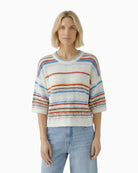 Oui Pullover in White Red sleeve and hem detail