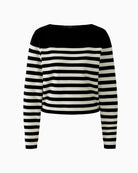 Oui Pullover in black and off-white full-length front view