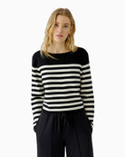 Oui Pullover in black and off-white striped knit detail