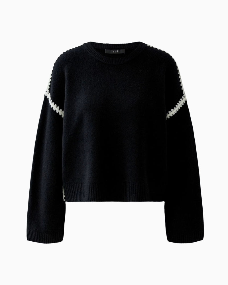 Oui Pullover in black flat lay front view
