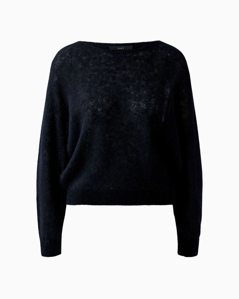 Oui Pullover in black seamless knit detail