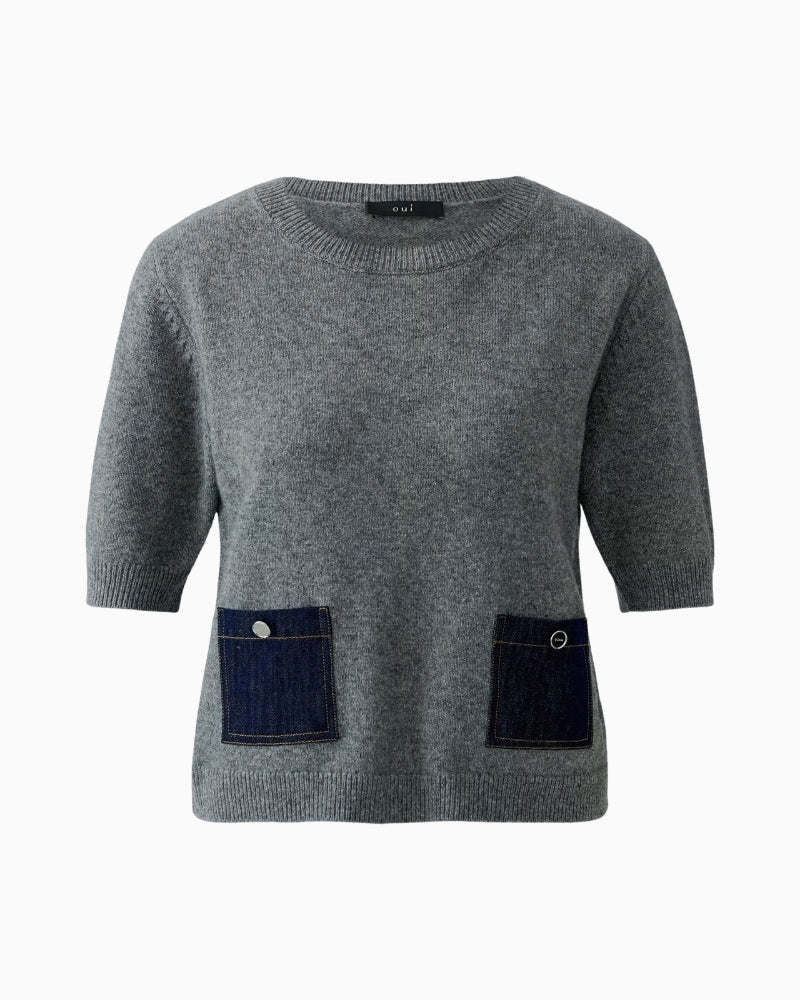 Oui Pullover in grey with elbow-length sleeves
