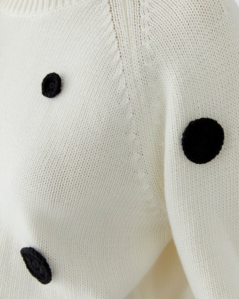 Oui Pullover in white and black crocheted appliqué detail