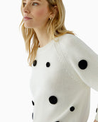 Oui Pullover in white and black crocheted appliqué detail