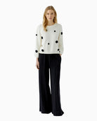 Oui Pullover in white and black full-length front view