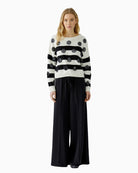 Oui Pullover in white and black full-length front view