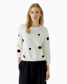 Oui Pullover in white and black knit texture detail