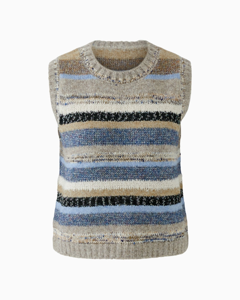 Oui Pullunder Vest in Beige/Blue fabric detail