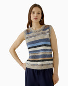 Oui Pullunder Vest in Beige/Blue front view