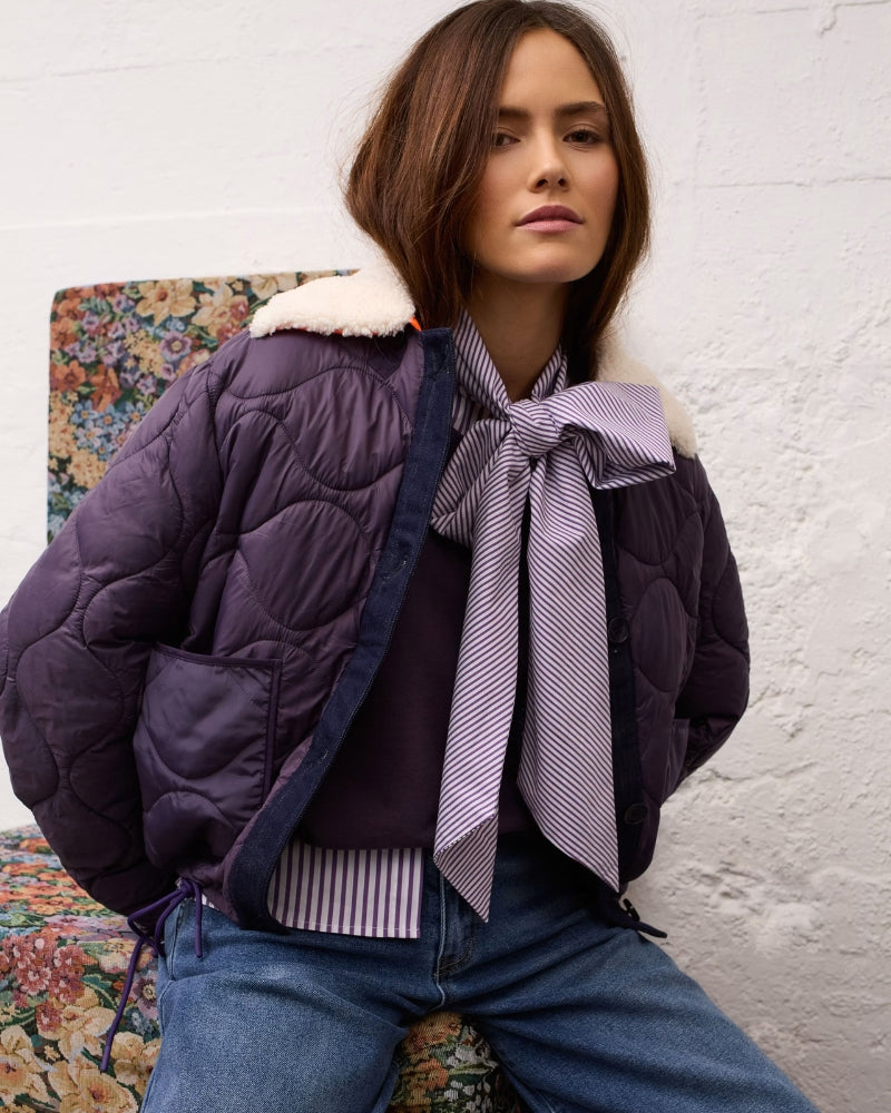 Oui Reversible Jacket in Violet faux fur collar detail