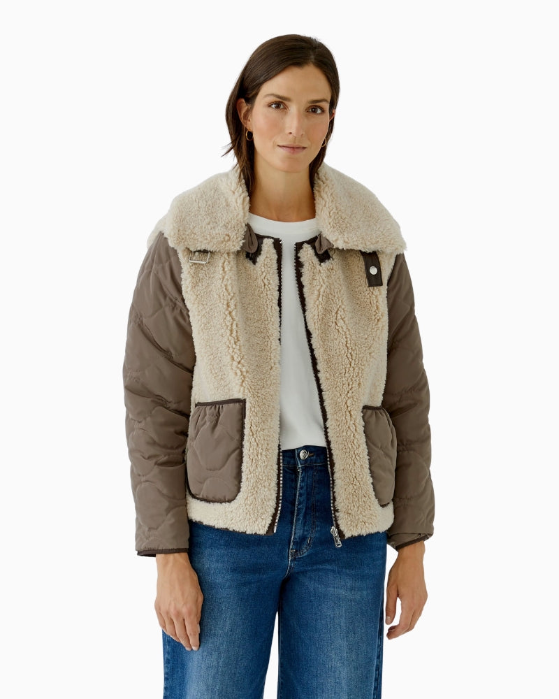 Oui Reversible Jacket in taupe front view