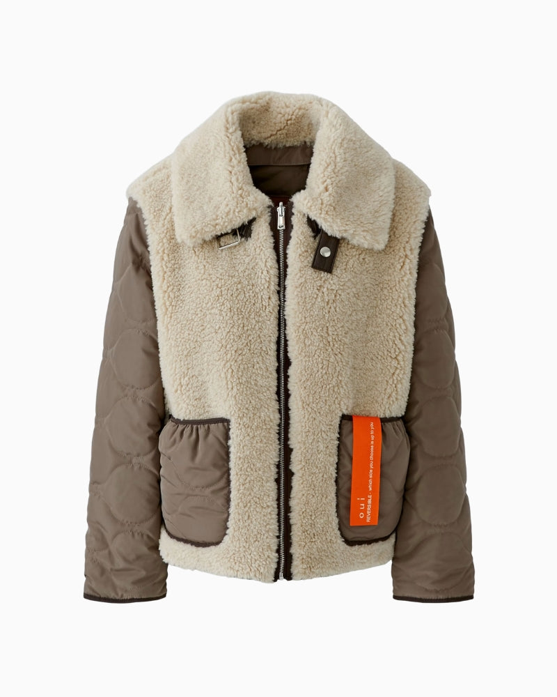 Oui Reversible Jacket in taupe patch pocket detail