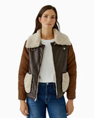 Oui Reversible Jacket in taupe reverse side view