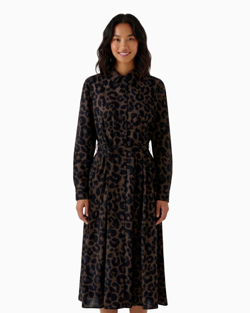 Oui Shirt Dress in Leopard front view