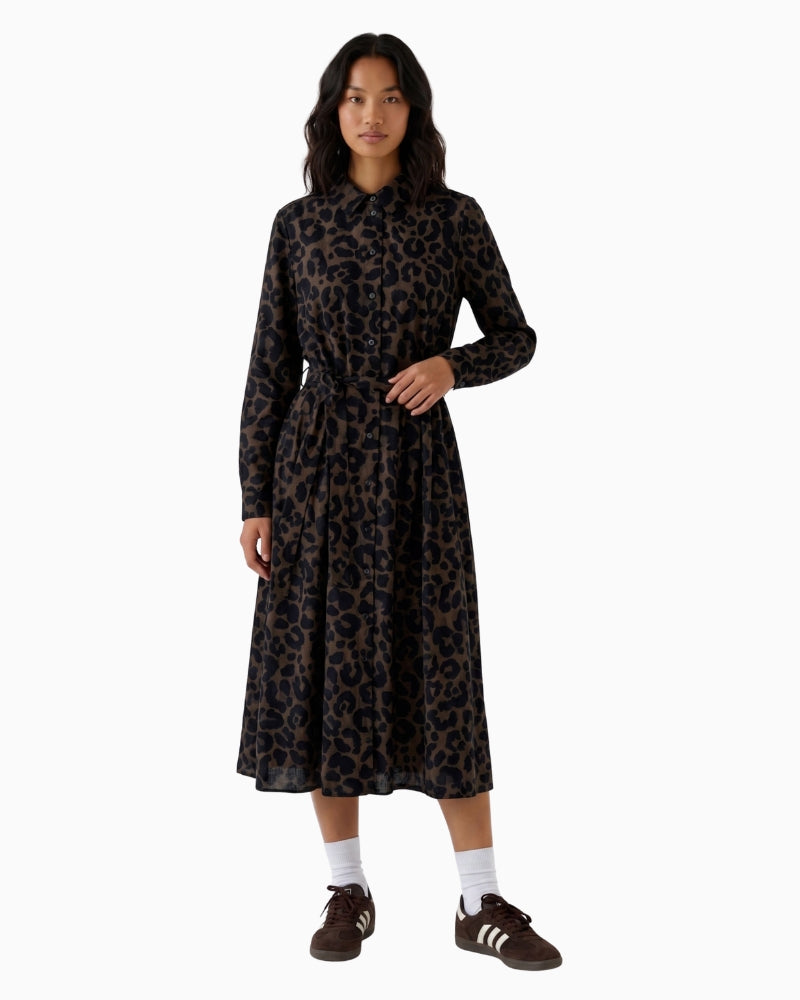Oui Shirt Dress in Leopard worn front view