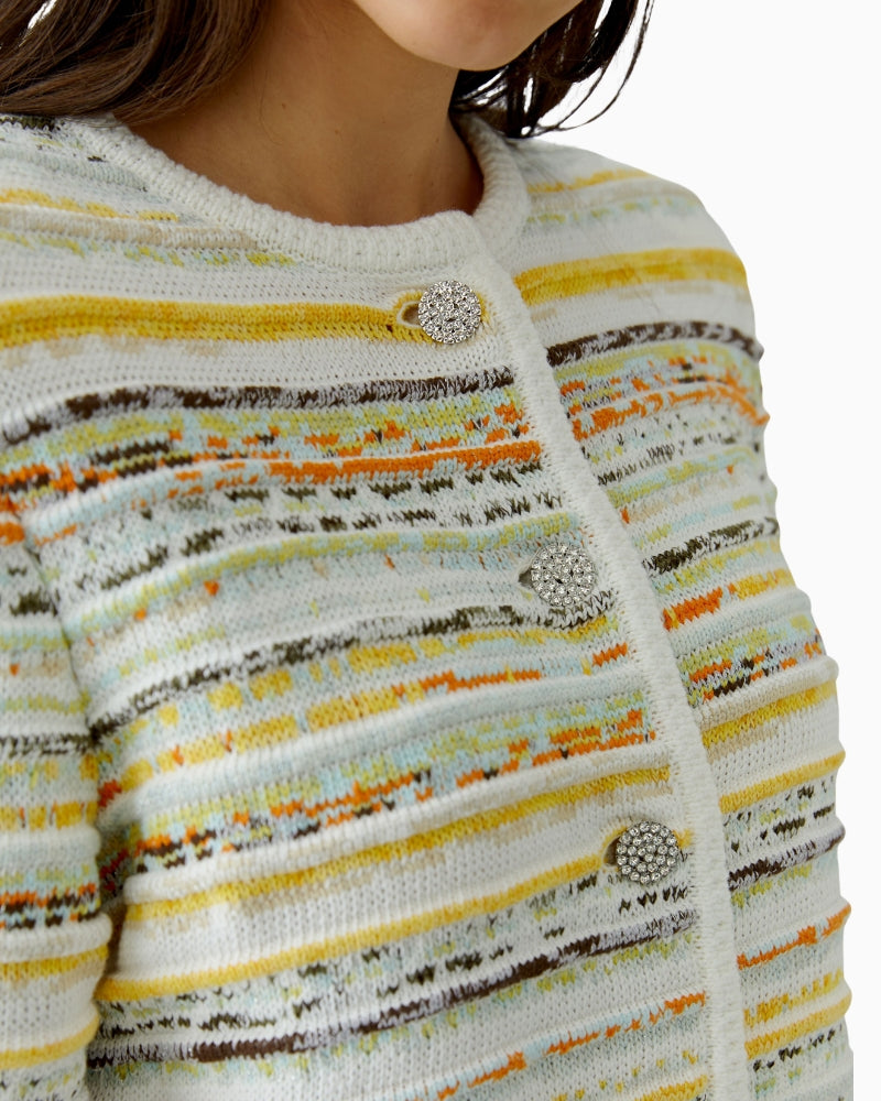 Oui Strickjacke cardigan white yellow close-up