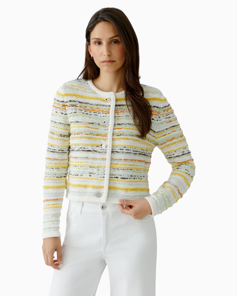 Oui Strickjacke cardigan white yellow front view