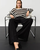 Oui Stripe Jumper in Black White angled front view