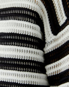 Oui Stripe Jumper in Black White crochet knit detail