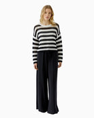 Oui Stripe Jumper in Black White front view