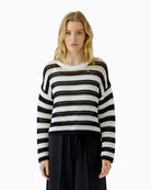 Oui Stripe Jumper in Black White hem detail