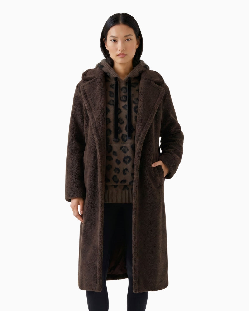 Oui Teddy Coat in brown front view