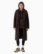 Oui Teddy Coat in brown full-length styled view