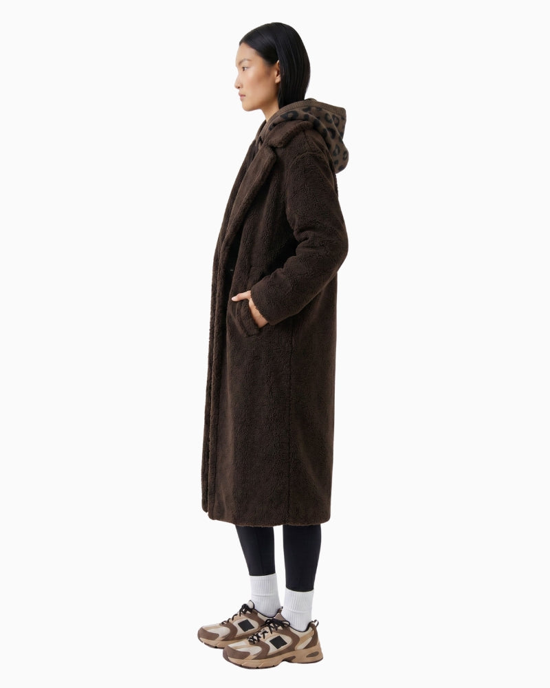 Oui Teddy Coat in brown side view