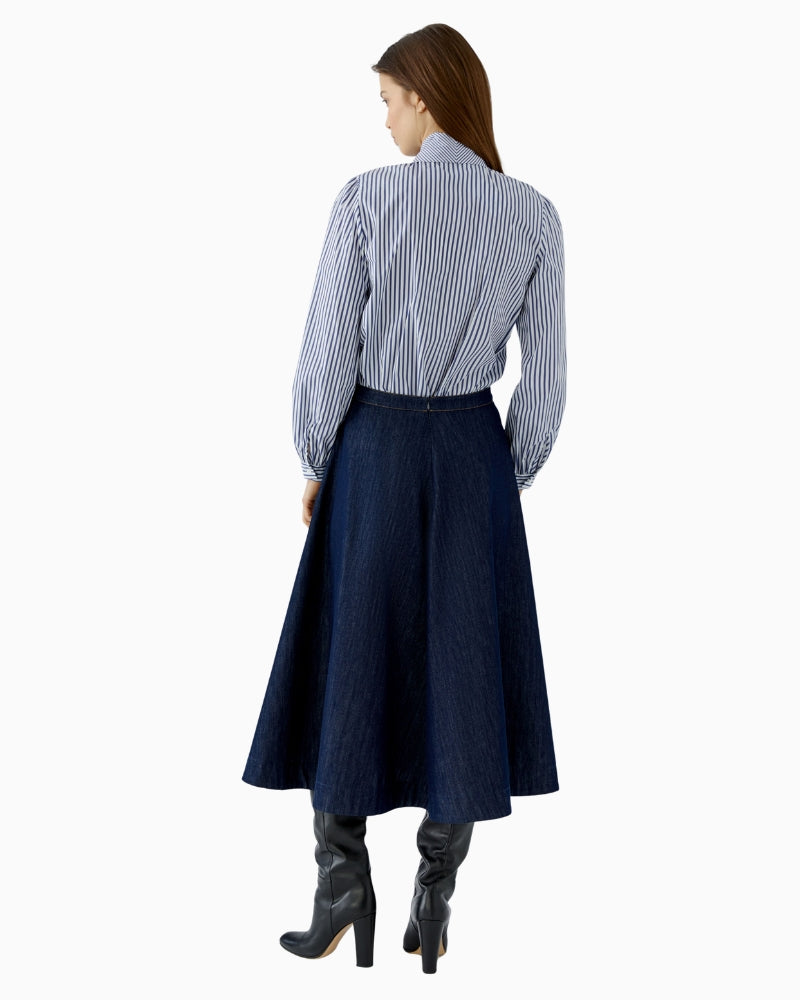 Oui Tie Neck Blouse in Blue back view