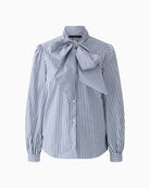 Oui Tie Neck Blouse in Blue fabric detail