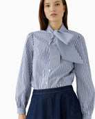 Oui Tie Neck Blouse in Blue tie neck detail