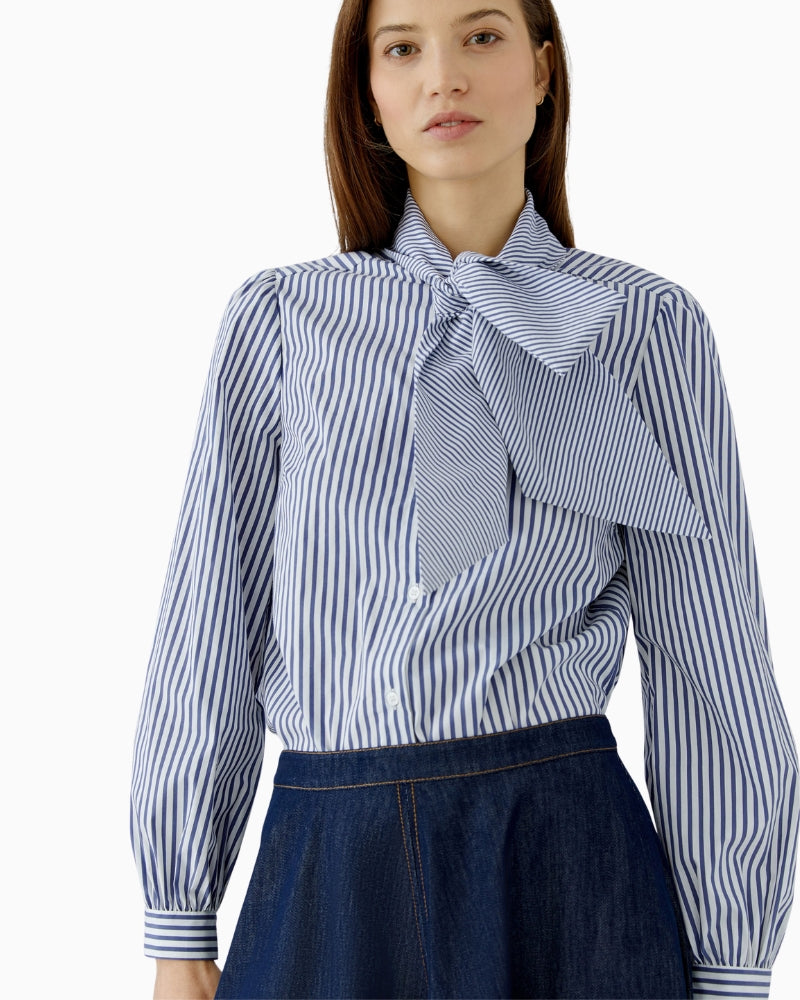 Oui Tie Neck Blouse in Blue tie neck detail